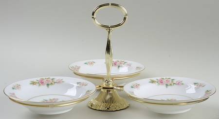 Pink Peony 7" x 12" 3-Part Relish & Metal Stand (FR) HC