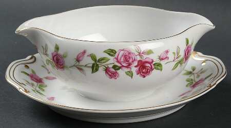 Red Rose Gravy Boat with Attached Underplate