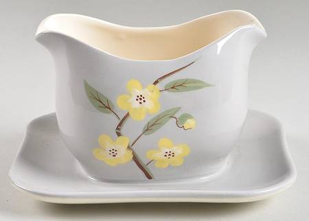 Blossom Gray Gravy Boat with Attached Underplate