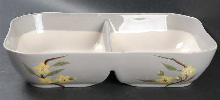 Blossom Gray 10" Oval Divided Vegetable Bowl
