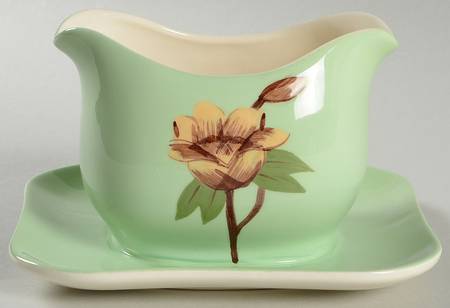 Rose Green Gravy Boat with Attached Underplate by Weil Ware