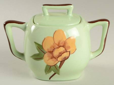 Rose Green Sugar Bowl & Lid by Weil Ware