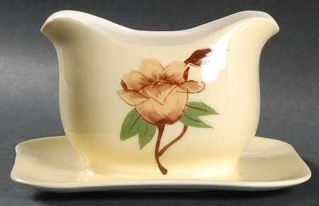 Rose Yellow Gravy Boat with Attached Underplate