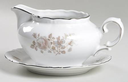 Empress (Platinum Trim) Round Gravy Boat & Underplate