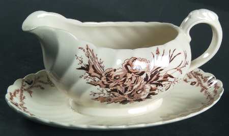 Harvest Brown Gravy Boat with Attached Underplate
