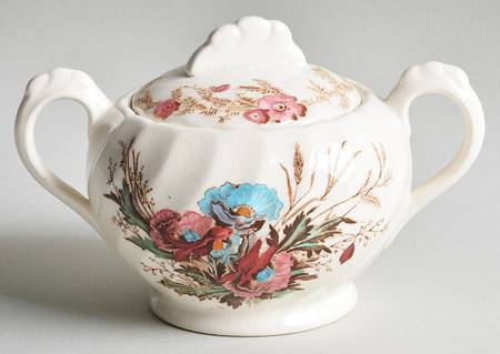 Harvest Brown Multicolor (Pink Floral Rim) Sugar Bowl & Lid
