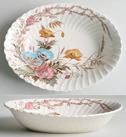 Harvest Brown Multicolor (Pink Floral Rim) 9" Oval Vegetable Bowl