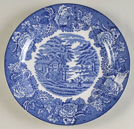 English Scenery Blue (Old Backstamp, Smooth) Salad Plate by Wood & Sons