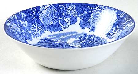English Scenery Blue (Old Backstamp, Smooth) Coupe Cereal Bowl by Wood & Sons