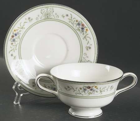 Agincourt Green Footed Cream Soup Bowl & Saucer Set