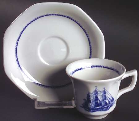 American Clipper Blue Flat Demitasse Cup & Saucer Set
