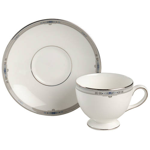 Amherst (Platinum Trim) Leigh Shape Footed Cup & Saucer Set