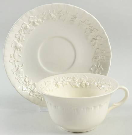 Cream Color on Cream Color (Shell Edge) Oversized Cup & Saucer Set