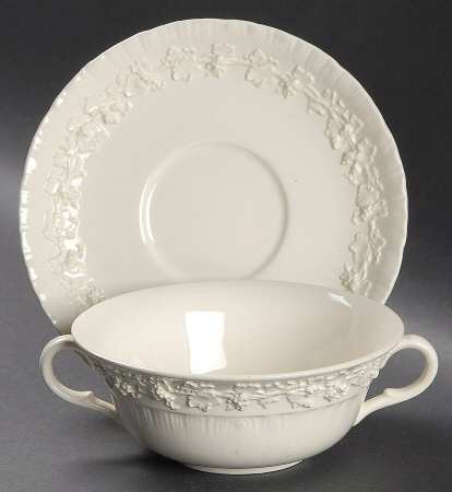 Cream Color on Cream Color (Shell Edge) Flat Cream Soup Bowl & Saucer Set