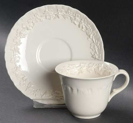 Cream Color on Cream Color (Shell Edge) Flat Demitasse Cup & Saucer Set