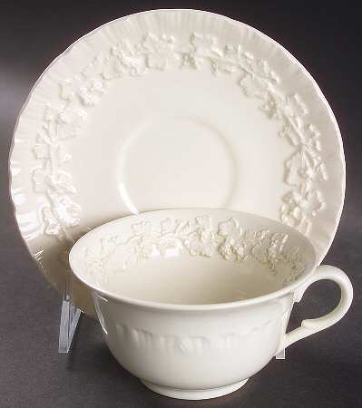 Cream Color on Cream Color (Shell Edge) Footed Cup & Saucer Set