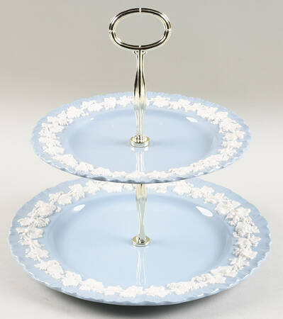 Cream Color on Lavender (Shell Edge) 6 5/8"-10"  2 Tiered Serving Tray (Dp, Sp) HC