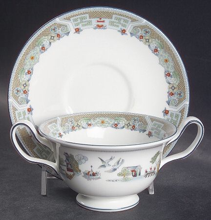 Chinese Legend Footed Cream Soup Bowl & Saucer Set