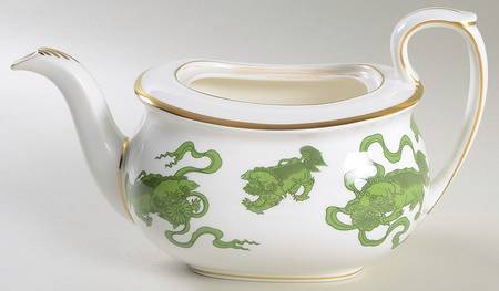 Chinese Tigers Green Teapot No Lid