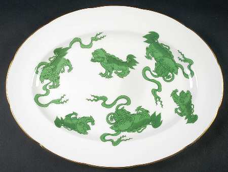 Chinese Tigers Green 15" Oval Serving Platter