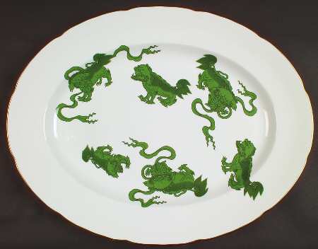 Chinese Tigers Green 17" Oval Serving Platter