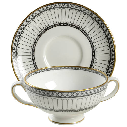 Colonnade Black Footed Cream Soup Bowl & Saucer Set