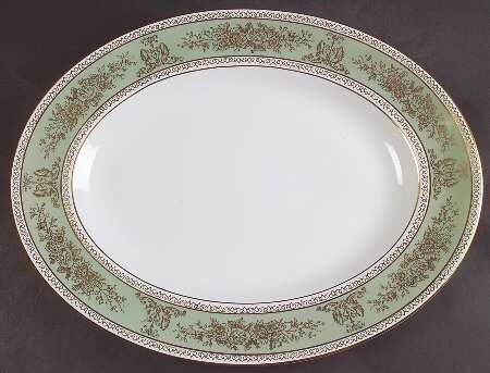Columbia Sage Green Rim 14" Oval Serving Platter