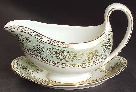 Columbia Sage Green Rim Gravy Boat & Underplate