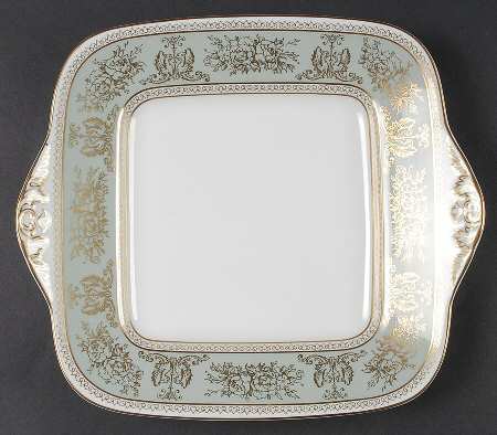 Columbia Sage Green Rim Square Handled Cake Plate