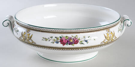 Columbia White (Center Medallion, Green Trim) Round Vegetable No Lid by Wedgwood