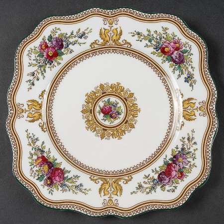 Columbia White (Center Medallion, Green Trim) Square Salad Plate by Wedgwood