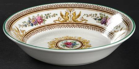 Columbia White (Center Medallion, Green Trim) Fruit/Dessert (Sauce) Bowl by Wedgwood