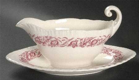 Cornflower Crimson Gravy Boat with Attached Underplate