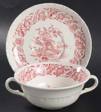 Cornflower Crimson Flat Cream Soup Bowl & Saucer Set