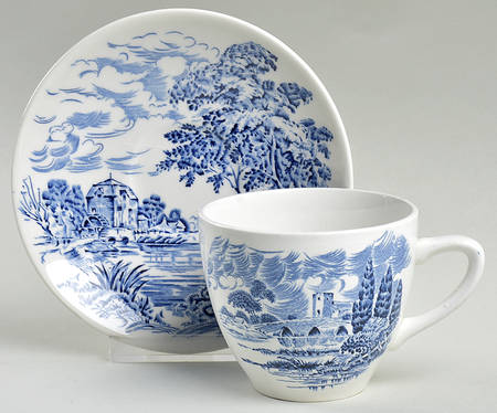 Countryside Blue Flat Cup & Saucer Set