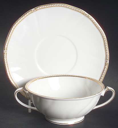 Crown Gold (England) Footed Cream Soup Bowl & Saucer Set