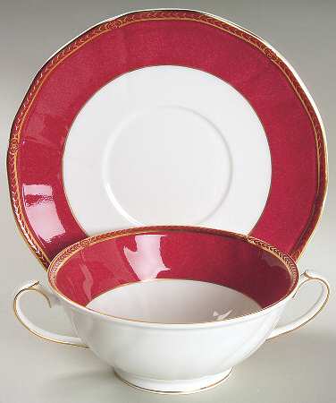 Crown Ruby Footed Cream Soup Bowl & Saucer Set