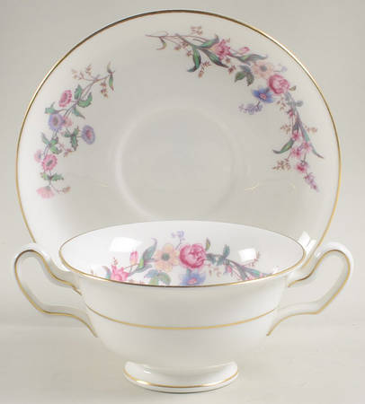 Devon Sprays Footed Cream Soup Bowl & Saucer Set