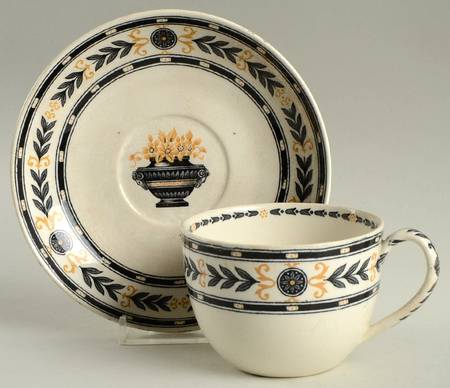 The Etruria (Black Laurel) Flat Cup & Saucer Set
