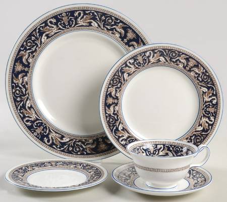 Florentine Dark Blue Rim (No Center Design) 5 Piece Place Setting