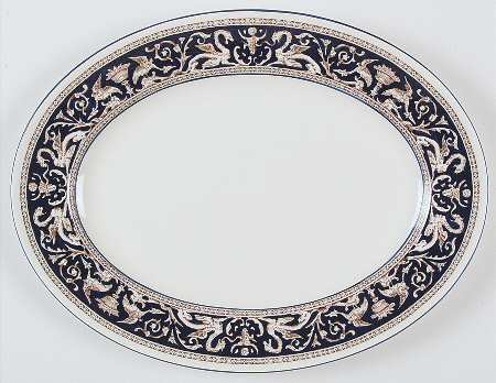Florentine Dark Blue Rim (No Center Design) 15" Oval Serving Platter