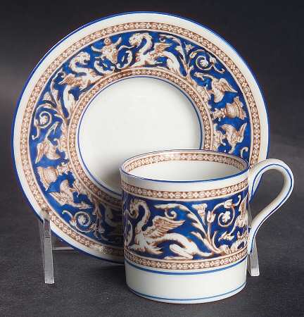 Florentine Dark Blue Rim (No Center Design) Bond Shape Demitasse Cup and Saucer Set