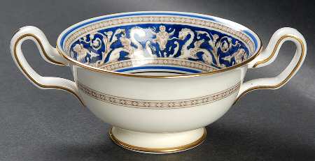 Florentine Blue (No Center Design, Gold Trim) Footed Cream Soup Bowl