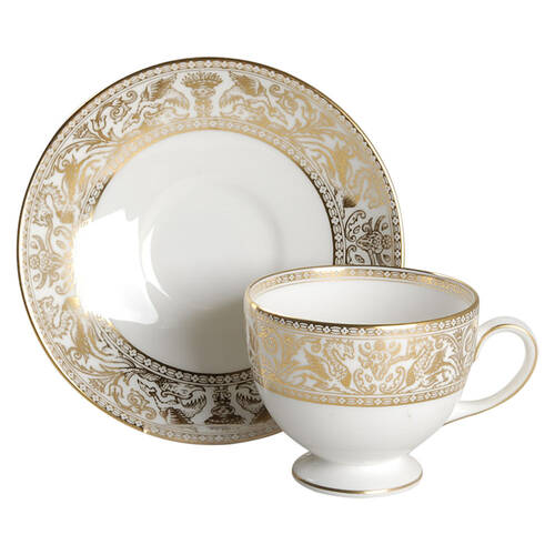 Florentine Gold (Gold Dragons, White) Leigh Shape Footed Cup & Saucer Set