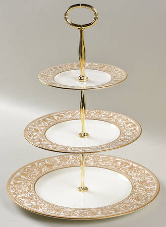 Florentine Gold (Gold Dragons, White) 13 7/8"-14 1/4" 3-Tiered Serving Tray(DP,SP,BB) HC