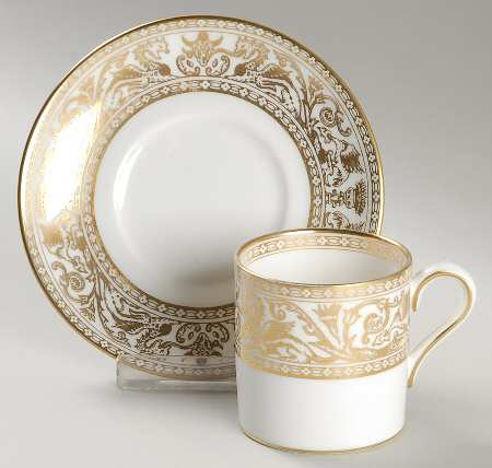 Florentine Gold (Gold Dragons, White) Bond Shape Demitasse Cup and Saucer Set