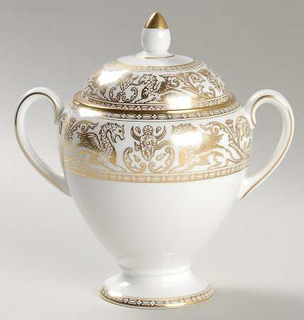 Florentine Gold (Gold Dragons, White) Globe Shape Sugar Bowl & Lid