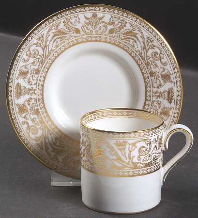 Florentine Gold (Gold Dragons, White) Bond Shape Demitasse Cup and Saucer Set