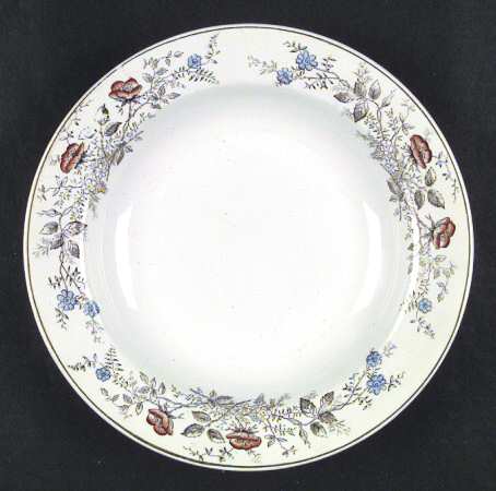 Floral (Smooth, Blue & Orange Flowers) Rim Soup Bowl
