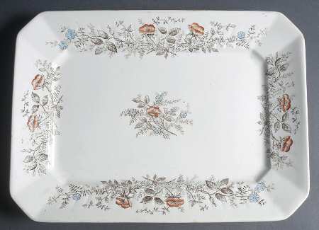 Floral (Smooth, Blue & Orange Flowers) 15" Oval Serving Platter